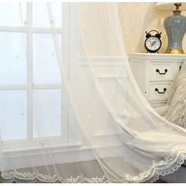 White Embroidered tulle curtains Rose for living room window bedroom blue lace screen curtain panel home decoration