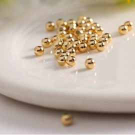 14K Gold Color Plated Round Seed Spacer Beads For Jewelry Making DIY Making Bracelet Necklace Loose Ball Beads Wholesale