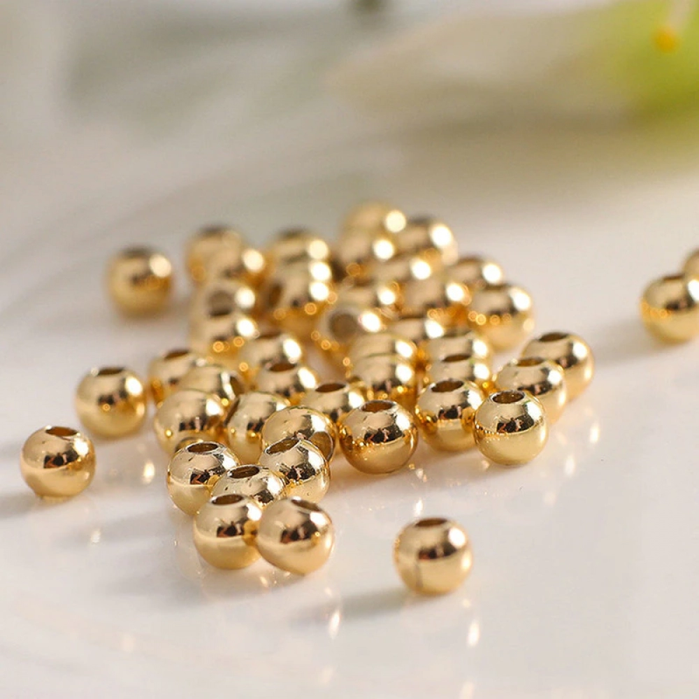 14K Gold Color Plated Round Seed Spacer Beads For Jewelry Making DIY Making Bracelet Necklace Loose Ball Beads Wholesale