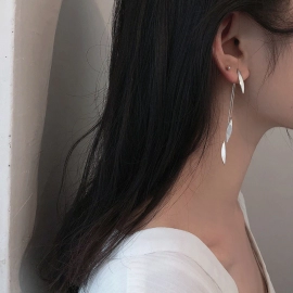 925 Sterling Silver Tassel Long Leaf Korean Dangle Earrings For Women Wedding Party Jewelry
