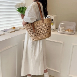 Summer Handwoven Straw Beach Tote Bags for Women Vintage Hollow Out Handbag Basket Rattan Vacation Shoulder Bag
