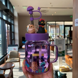 525 ML Mug Night Elf Purple Mason Cup Straw Glass Cup Coffee Cup Water Bottle Birthday Gif